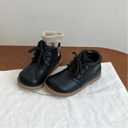 Boots 2024 Autumn Winter Children Boys Girls Short Toddler Fashion Leather Shoes England Style Soft Bottom 21-33