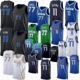 Luka Doncic Kyrie Irving Basketball-Trikots 2024 City 77 11 Blue Black Edition Grünes Trikot