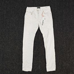 PURPLE BRAND Herren-Jeans aus weißer Baumwolle mit niedrigem Bund und schmaler Passform, elastisch, klassisch, altmodisch, perforiert