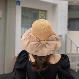 Wide Brim Hats For Women Foldable Bow Storage Bag Summer Outdoor UV Protection Solid Color Bowknot Sun Hat Cap Fisherman Bucket