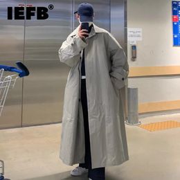 IEFB Korean Style Long Coat Trend Men's Vintage Loose Oversize Casual Windbreakers Autumn Knee High Trench 9C2304 240124