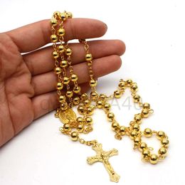 Anhänger Halsketten Religiöse christliche 14k Gelbgold Rosenkranz Halskette Jesus Kreuz Anhänger Halskette Lange Kette Halsschmuck Geschenk