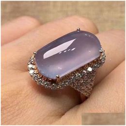 Solitaire Ring Luxury Purple Mellow Moonstone Ring For Women Fashion Crystal Rose Gold Colour Rings Wedding Engagement Jewellery Anillos Dhd7U