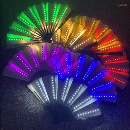 Decorative Figurines Folding Hand Fan With Led Light Portable Dance Night Show DJ Fluorescent Bar Club Room Party Decoration Color Change
