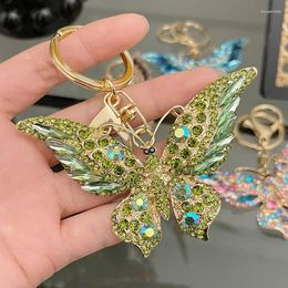 Keychains European And American Fashion Full Crystal Butterfly Key Chain Alloy Pendant Bag Small Gift Factory Wholesale