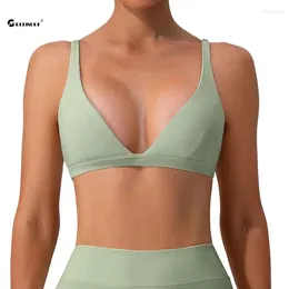 Yoga Outfit CHRLEISURE Deep V-neck Sports Bra Women's Outdoor Fitness Tank Top With Chest Pad Shockproof Beautiful Back Running Underwear
