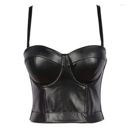 Women's Tanks Punk PU Leather Push Up Bralet Sexy Women Bustier Gothic Bra Lingerie Night Club Party Cropped Top Vest