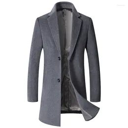 Men's Suits 2024 Autumn Winter Men Wool Trench Coats Gray Black Mid-Length Fashion Male Slim Jackets Business Formal Casual Warm Windbreaker