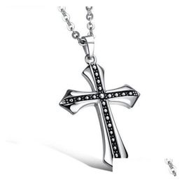 Pendant Necklaces Titanium Steel Pendant Punk Exquisite Rivet Cross Necklace Trendy Mens Gothic Jewelry Drop Delivery Jewelry Necklace Dhcyr