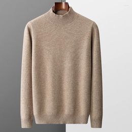 Men's Sweaters 100 Pure Cashmere Sweater Men Half-High Neck Round Thickened Autumn Winter Solid Color Pullover Wool Loose Knit Long Sleeve