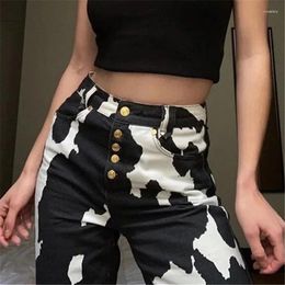 Women's Pants Y2k Woman Sexy High Waisted Straight Trousers Cow Pattern Leg Street Style Single Breasted Printed Womens