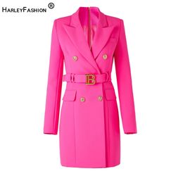 American Style Autumn Elegant Fluorescent Colour Street Lady Blet Blazer Dress Women Quality Chic Dresses 240129