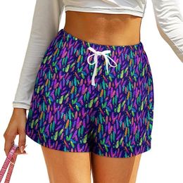 Women's Shorts Colorful Feather Purple Bule Oversize Street Fashion High Waist Harajuku Short Pants Ladies Custom Pockets Bottoms