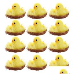 Other Festive & Party Supplies Mini Easter Simation Chicks 12 Pcs/Set Artificial Chenille Bonnet Decoration Kids Egg Gift Drop Deliver Dh8Ic