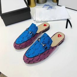 Mules Leather slipper 100% Real leather designer Mules luxury Size 34-46 Women Men jacquard Leather Slipper Jumbo Canvas Shoes Horsebit Princetown Slippers 1.25 a47