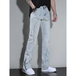 Men's Jeans High Street Zipper Split Splash Ink American Hip Hop Pippy Handsome Brand Casual Straight Leg Micro Pull Pants