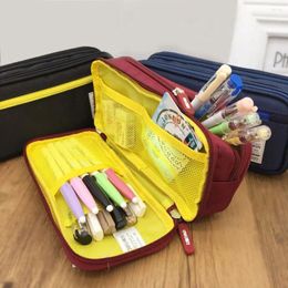 Girls Cute Pencil Bag Canvas Large Capacity Twill Cosmetic Zipper Pouch Case Pen Box Stationery Storage