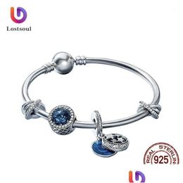 Bangle Genuine Bracelet Sier 925 Jewelry Starry Fairy Blue Ocean Heart Charm Bangle Original Valentine Drop Delivery Jewelry Bracelet Dhjng