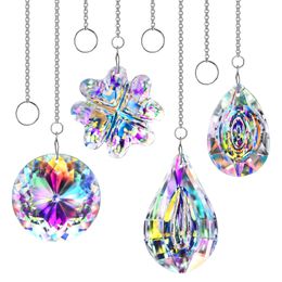 H D Pack of 4 Colourful Crystal Suncatchers Window Hanging Rainbow Maker Prisms Bedroom Ornament Home Garden Christmas Tree Decor 240122