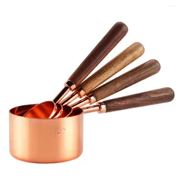 Measuring Tools Modern Minimalist Stainless Steel Cup Walnut Handle Graduated Rose Gold Kitchen Baking And Beverage Utensils