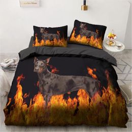 Bedding Sets 3D Green Duvet Quilt Cover Set Comforter Bed Linen Pillowcase King Queen 200x200cm Size Dogs Pet Dog Cat