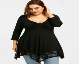 Wipalo Plus Size 5XL Empire Waist Handkerchief TShirt Women Spring Lace Trim Women Casual Black Asymmetrical Female Tops Tees6986848