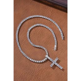 Pendant Necklaces Cross Hip Hop Necklace 4mm 5mm Vvs Moissanite Diamond Tennis Chain 925 Silver for Women Men Jewellery 8MMX