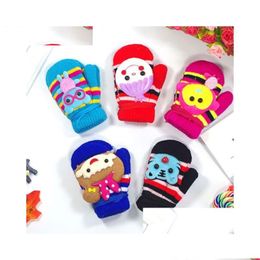 Mittens Colorf Cartoon Animal Kids Hanging Gloves Autumn And Winter Warm Mittens With Hang Rope Baby Drop Delivery Fashion Accessories Dh1Fz