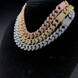 12mm Hip Hop Ice Out Big Box Buckle Cuban Chain Copper Cubic Zirconia Necklace in Yellow Gold and White
