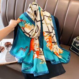 Scarves Spain Fashion Brand Women Silk Scarf Luxury Designer Print Pashmina Shawls And Wraps Foulard Femme Bufandas Beach Hijab 180 90Cm