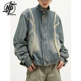 American Vintage Denim Jacket Men Women Loose Harajuku Bomber Outwear Couple Autumn Patchwork Casual Baseball Coat 2023 240202