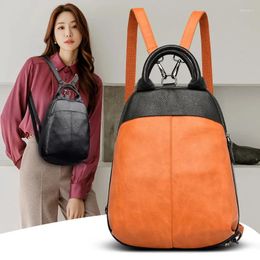 School Bags Colour Block Pu Leather Backpack Fashion Luxury Women's Bag High Quality Female Backpacks Capacity Ladies Travel Back Pack