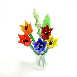 Decorative Figurines Colorful Long Stem Murano Glass Flower Lovely Ornaments Wedding Valentine's Day Holiday Party Romantic Gifts For Home