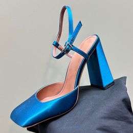 Square Toe Chunky Heels Women Pumps Buckle Strap Silk Crystal Decorate High Heel Shoes Female Spring Autumn