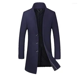 Men's Suits Woollen Coats 2024 Winter Blue Grey Black Mid-Length Fashion Male Slim Windbreaker Business Formal Casual Warm Wool Jackets