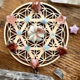 Decorative Figurines 1pcs Laser Cut Wood Coaster Flower Of Life Hanging Craft Signs For Home Decor Wall Decoration Wooden Carved Art