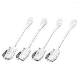 Spoons 4 Pcs Flatware Piggy Spoon And Fork Stainless Steel Cutlery Bright Light Cartoon Children Student