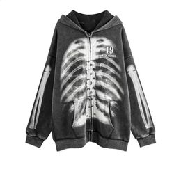 Male Clothes Prints Sweatshirt for Men Skull Skeleton Hoodies Couple Outfit Hooded Full Zip Up Designer Overfit Aesthetic 240119