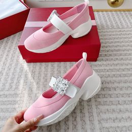 Designer Sneakers Air Vent Surface Shoes Platform Trainer Vintage Suede Rhinestone Square Buckle Women Sheepskin Lining Leather Trainers Patchwork Leisure Shoe