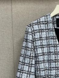 Women's Jackets Tweed Plaid Set Notched Single Breasted Long Sleeve Coat Or A-Line High Waist Mini Skirt
