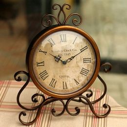 Vintage Retro Iron Ornament Battery Operated Silent Table Clock Home Bedroom Living Room Office Decor 240131