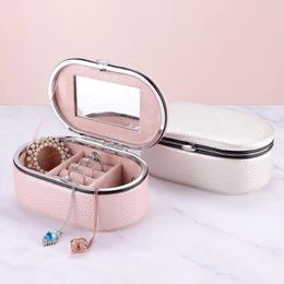 Jewelry Pouches Lychee Pattern Box Portable Travel Organizer Case PU Leather Earrings Necklace Ring Display Holder