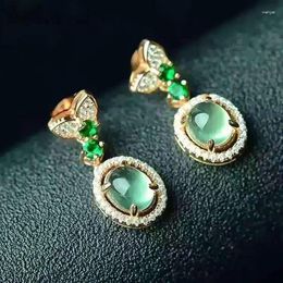 Dangle Earrings S925 Sterling Silver Plated Natural Prehnite Women Stud Ornament Selling