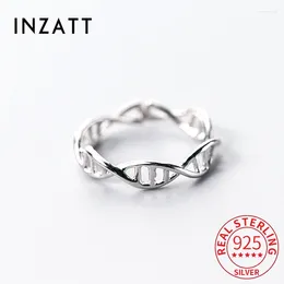 Cluster Rings INZAReal 925 Sterling Silver DNA Spiral Structure Adjustable Ring For Fashion Women Fine Jewelry Punk Minimalist Accessories