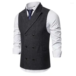 Men's Vests 2024 Autumn Casual Fashion Slim Fit Trend Double Breasted Vest