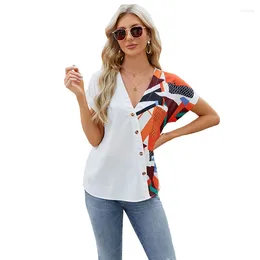 Women's Blouses Spring Summer Beauty Print Top Blouse Women Elegant V Neck Long Sleeve Casual Office Shirts Lady Tee Shirt