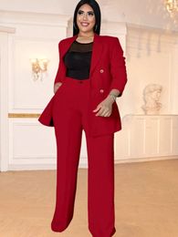 Plus Size Suits Women Office Wear Blazer and Wide Leg Pants Pink White Blazers for Ladies Spring 3XL 240129