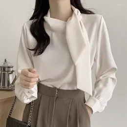 Women's Blouses Korea Chic Spring French Temperament Women Blouse Lace-up Design Solid Loose Blusas Casual All-match Long-sleeved Shirt