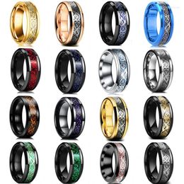 Cluster Rings 16 Colors Fashion 8mm Titanium Celtic Dragon For Men Inlay ColorFul Carbon Fiber Stainless Steel Wedding Band