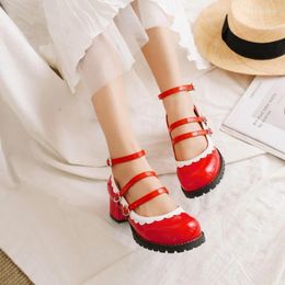 Dress Shoes Bridal Wedding Large Size 46 Sweet Lolita Girls Red Black Buckle Decoration Casual Mary Janes Platform Women Gothic Style